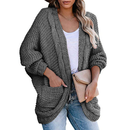 Dames gros tricot cardigan avec manches ouvertes et poches spacieuses Chic und Stil