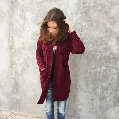 Dames gros tricot cardigan avec décolleté en V profond et poches pratiques Chic und Stil