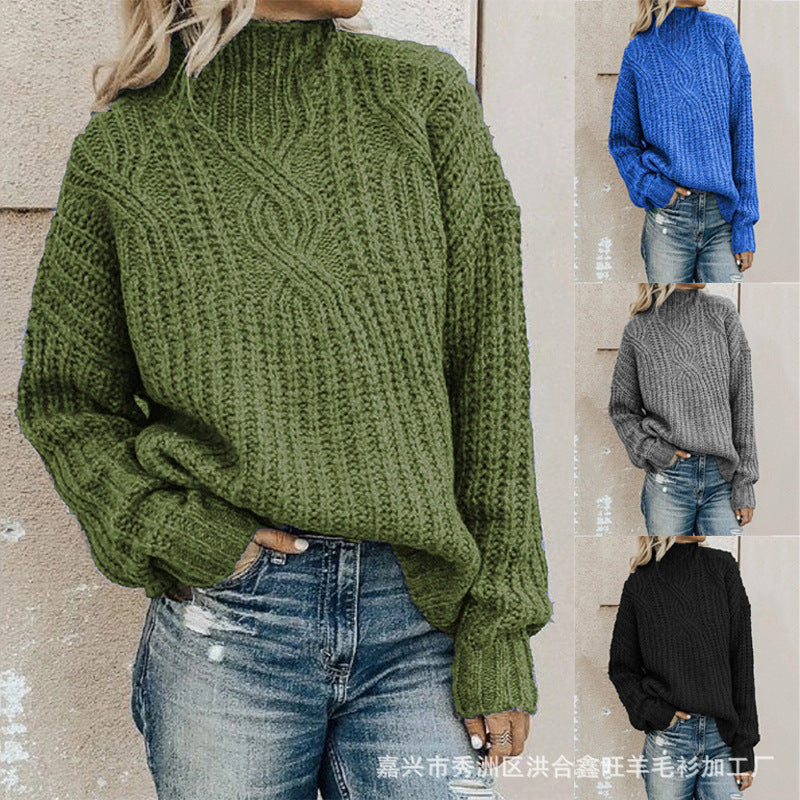 Pull en tricot épais pour femmes avec col montant et motif en torsades Chic und Stil