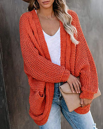 Dames gros tricot cardigan avec manches ouvertes et poches spacieuses Chic und Stil