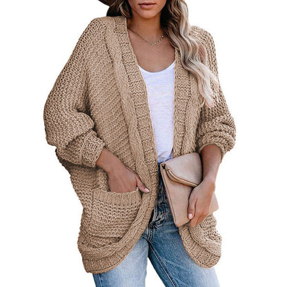 Dames gros tricot cardigan avec manches ouvertes et poches spacieuses Chic und Stil