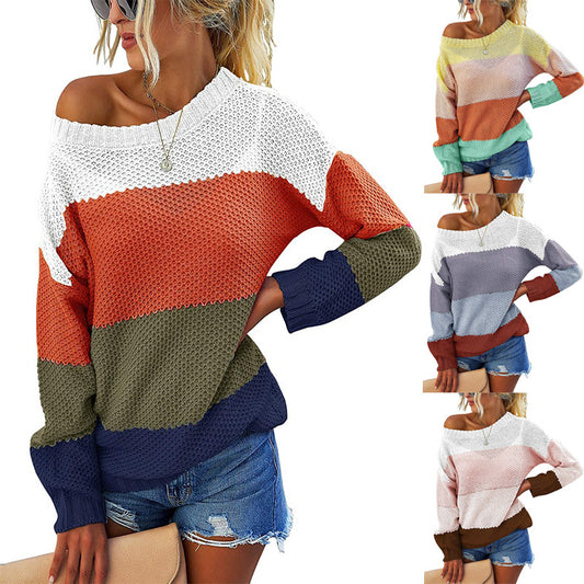Pull classique à rayures larges pour femmes avec décolleté dégagé et tissu texturé Chic und Stil