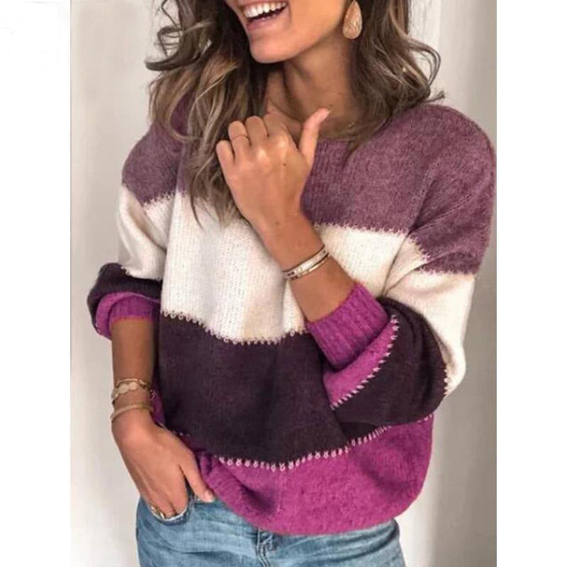 Pull en tricot décontracté pour femmes avec motif à rayures colorées Chic und Stil