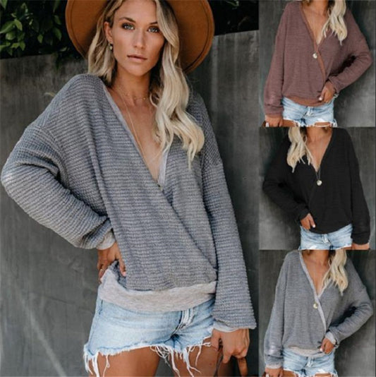 Pull décontracté pour femmes avec décolleté en V profond et coupe décontractée Chic und Stil