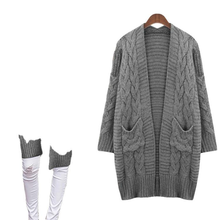 Dames gros tricot cardigan avec décolleté en V profond et poches pratiques Chic und Stil