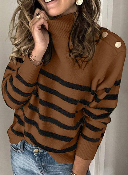 Pull femme à col haut avec motif rayé et boutons décoratifs Chic und Stil