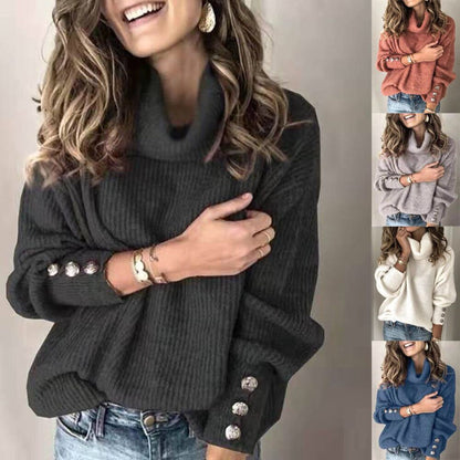 Pull à col roulé surdimensionné pour femmes avec boutons décoratifs Chic und Stil