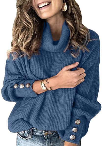 Pull à col roulé surdimensionné pour femmes avec boutons décoratifs Chic und Stil