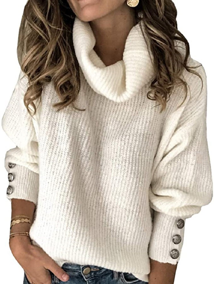 Pull à col roulé surdimensionné pour femmes avec boutons décoratifs Chic und Stil