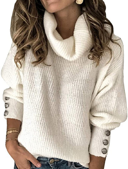 Pull à col roulé surdimensionné pour femmes avec boutons décoratifs Chic und Stil