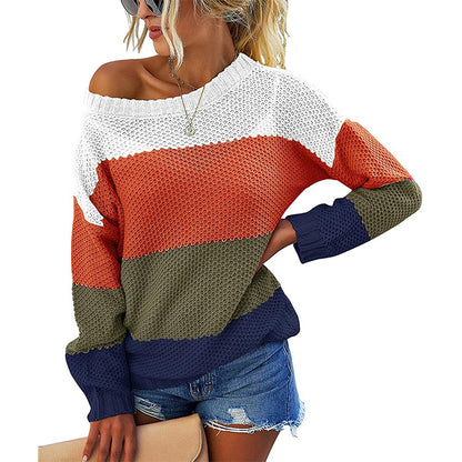 Pull classique à rayures larges pour femmes avec décolleté dégagé et tissu texturé Chic und Stil