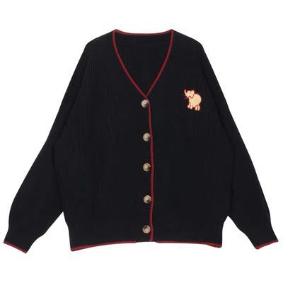 Dames Gros tricot Cardigan avec boutons français et élégante application animale Chic und Stil