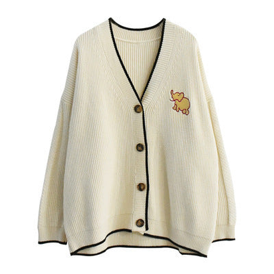 Dames Gros tricot Cardigan avec boutons français et élégante application animale Chic und Stil