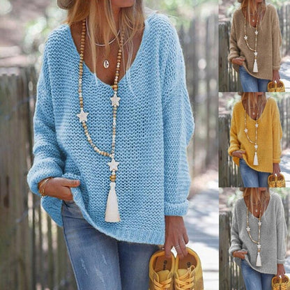 Femme Pull en maille épaisse avec décolleté en V large et coupe décontractée Chic und Stil