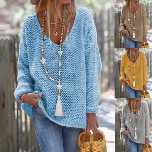 Femme Pull en maille épaisse avec décolleté en V large et coupe décontractée Chic und Stil