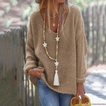 Femme Pull en maille épaisse avec décolleté en V large et coupe décontractée Chic und Stil