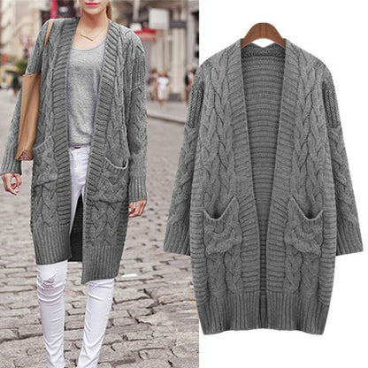 Dames gros tricot cardigan avec décolleté en V profond et poches pratiques Chic und Stil