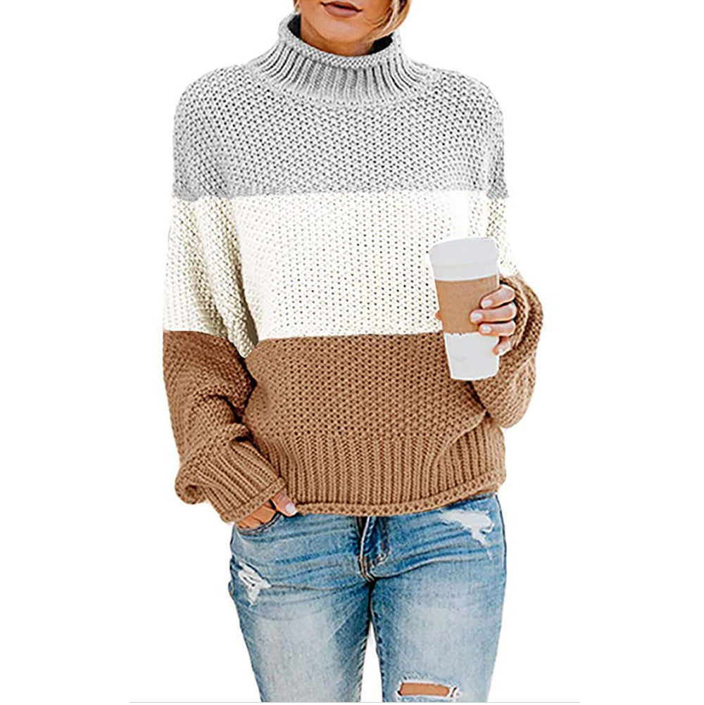 Pull en tricot pour femmes avec col montant et design en blocs de couleurs tendance Chic und Stil