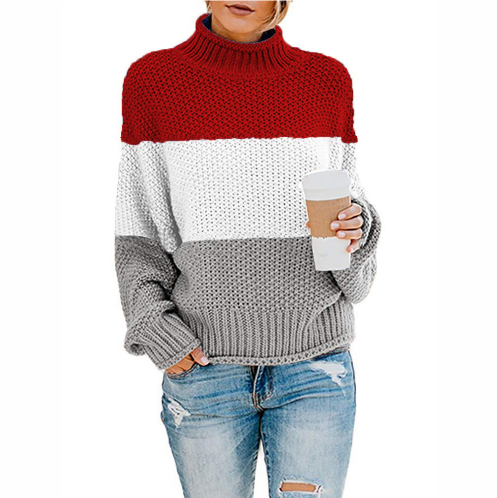Pull en tricot pour femmes avec col montant et design en blocs de couleurs tendance Chic und Stil