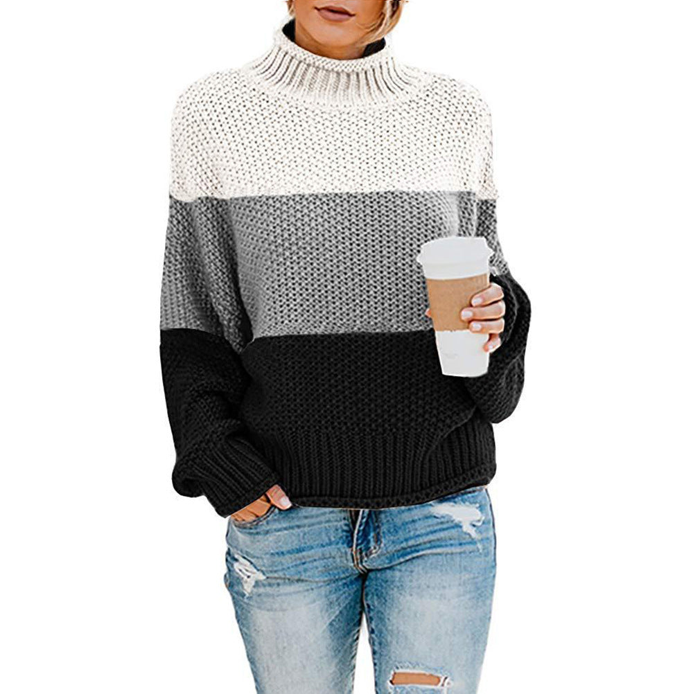 Pull en tricot pour femmes avec col montant et design en blocs de couleurs tendance Chic und Stil