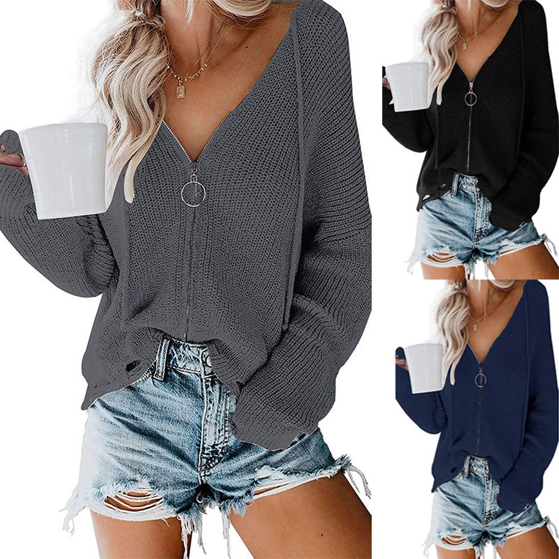 Femme Pull décontracté avec fermeture éclair moderne et coupe ample Chic und Stil