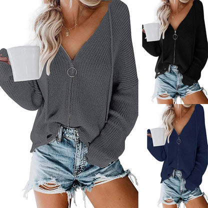 Femme Pull décontracté avec fermeture éclair moderne et coupe ample Chic und Stil