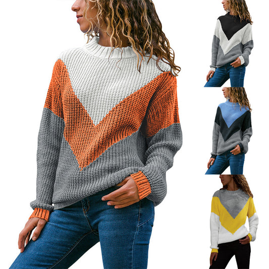 Pull femme en tricot épais avec un décolleté en V moderne et un design à blocs de couleur Chic und Stil