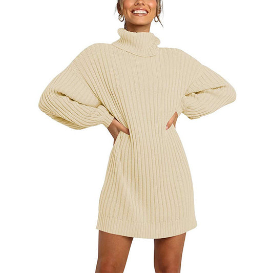 Robe en tricot pour femmes avec col haut et manches larges Chic und Stil