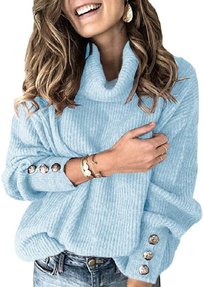 Pull à col roulé surdimensionné pour femmes avec boutons décoratifs Chic und Stil