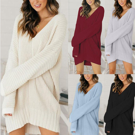 Robe pull en grosse maille pour femme avec décolleté en V et coupe décontractée Chic und Stil