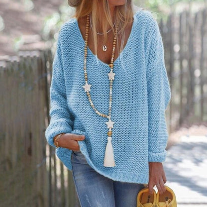 Femme Pull en maille épaisse avec décolleté en V large et coupe décontractée Chic und Stil