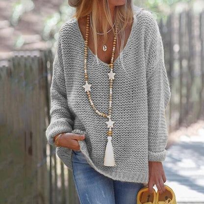 Femme Pull en maille épaisse avec décolleté en V large et coupe décontractée Chic und Stil