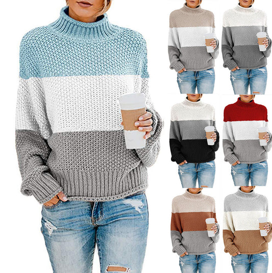 Pull en tricot pour femmes avec col montant et design en blocs de couleurs tendance Chic und Stil