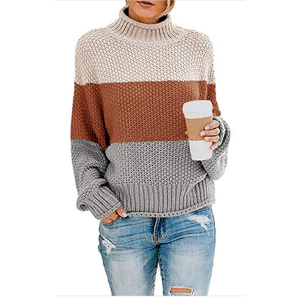 Pull en tricot pour femmes avec col montant et design en blocs de couleurs tendance Chic und Stil