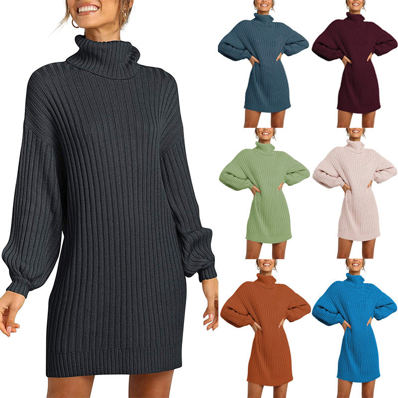 Robe en tricot pour femmes avec col haut et manches larges Chic und Stil