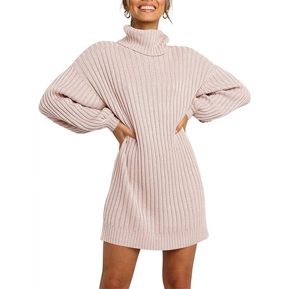 Robe en tricot pour femmes avec col haut et manches larges Chic und Stil