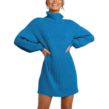 Robe en tricot pour femmes avec col haut et manches larges Chic und Stil
