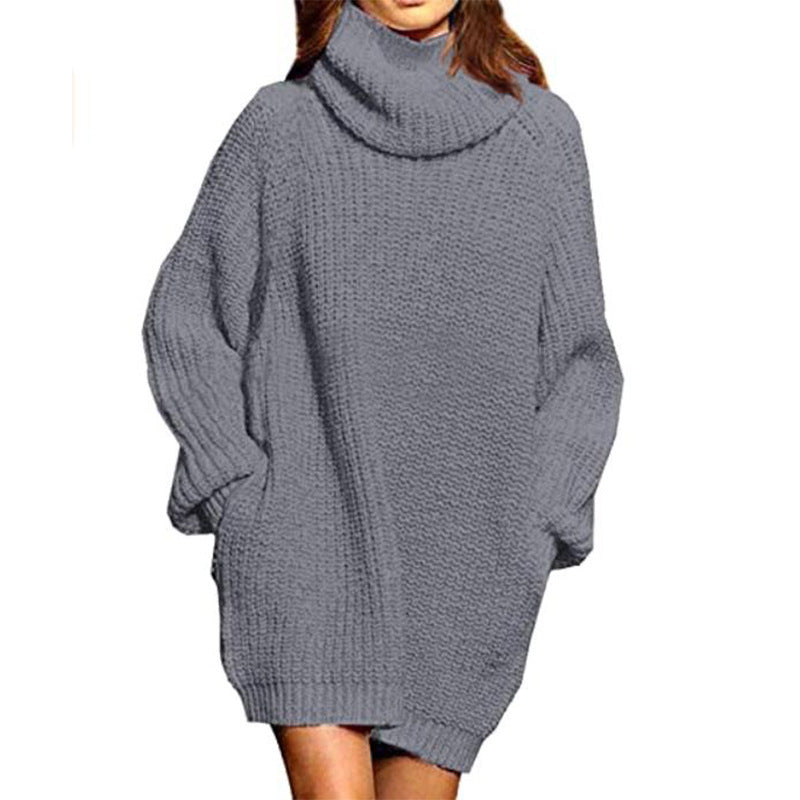 Robes pull en grosse maille pour femmes avec col haut et coupe décontractée Chic und Stil