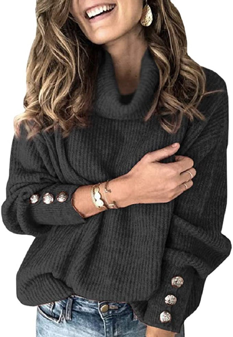 Pull à col roulé surdimensionné pour femmes avec boutons décoratifs Chic und Stil