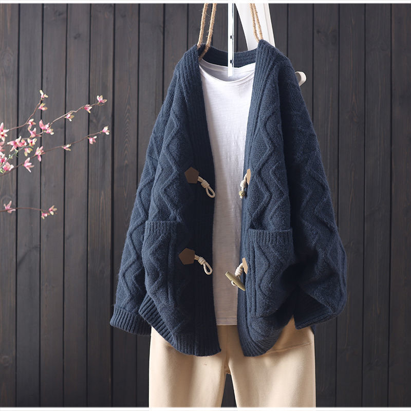 Dames grosse tricot cardigan avec motif en relief unique et poches pratiques Chic und Stil