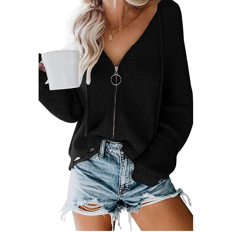 Femme Pull décontracté avec fermeture éclair moderne et coupe ample Chic und Stil