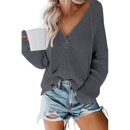 Femme Pull décontracté avec fermeture éclair moderne et coupe ample Chic und Stil
