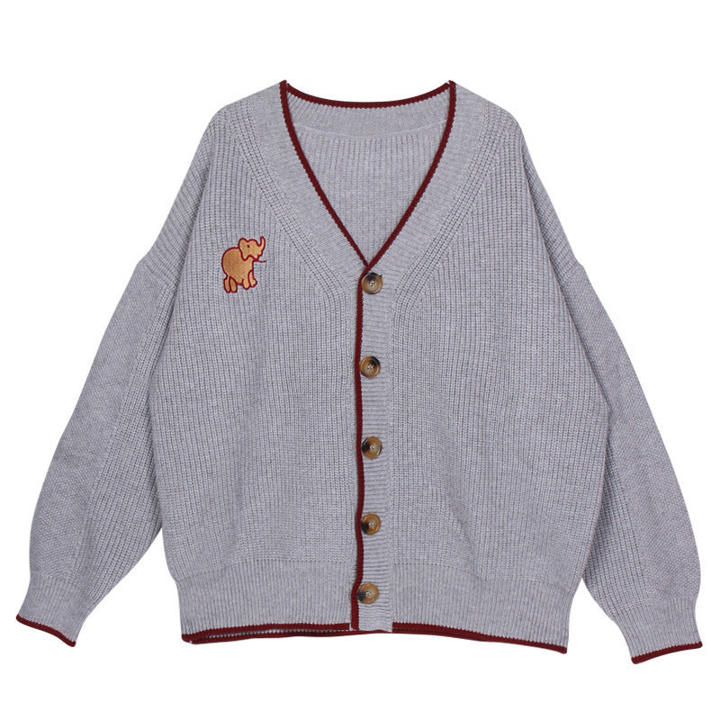 Dames Gros tricot Cardigan avec boutons français et élégante application animale Chic und Stil