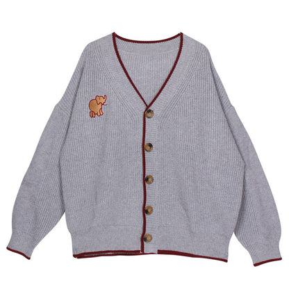 Dames Gros tricot Cardigan avec boutons français et élégante application animale Chic und Stil