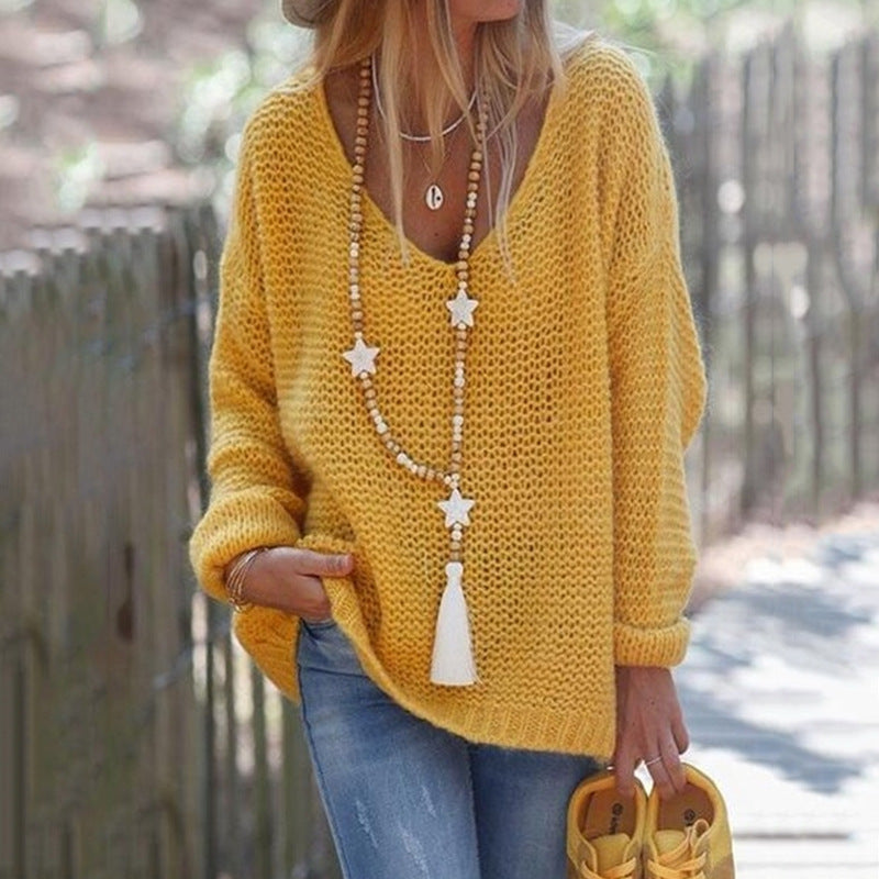 Femme Pull en maille épaisse avec décolleté en V large et coupe décontractée Chic und Stil
