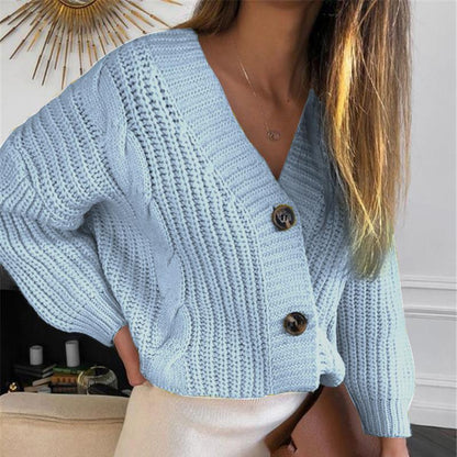 Cardigan en grosse maille pour femmes avec décolleté en V profond et détails de boutons Chic und Stil