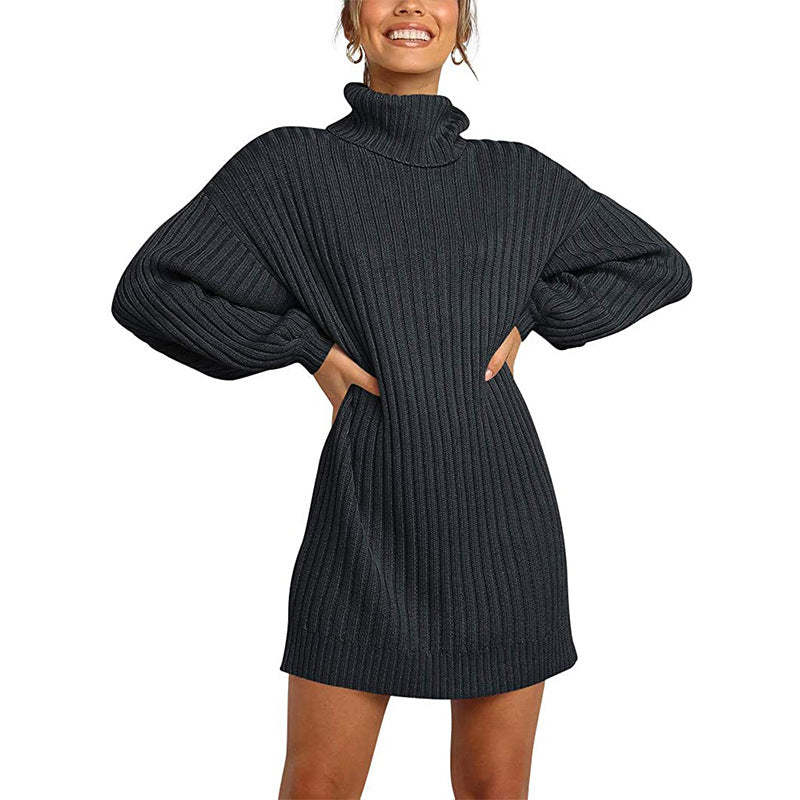 Robe en tricot pour femmes avec col haut et manches larges Chic und Stil