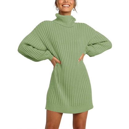 Robe en tricot pour femmes avec col haut et manches larges Chic und Stil