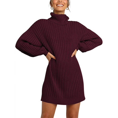 Robe en tricot pour femmes avec col haut et manches larges Chic und Stil