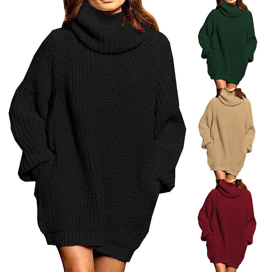 Robes pull en grosse maille pour femmes avec col haut et coupe décontractée Chic und Stil